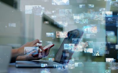 Social networking service concept. Streaming video. Video library.