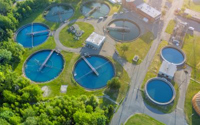 Aerial panoramic view of modern urban wastewater treatment plant water purification is the process of removing undesirable chemicals
