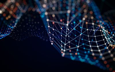 Technology network background concept. Global network. Big data and cybersecurity. Transfer and storage of data sets, blockchain. Abstract connected dots and lines network background. 3D illustration.