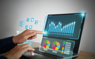 Analyst working with Business Analytics and Data Management System on computer, making report with KPI and metrics connected to database. Corporate strategy for finance, operations, sales, marketing