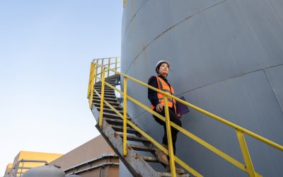 A female engineer works in a chemical plant