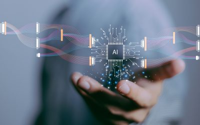 focus hand of businessman show virtual graphic data connect with AI.Using AI to sucess everything, Futuristic data technology.