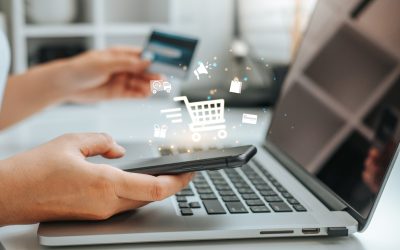 Shopping online icon , Online banking woman using Laptop ,smartphone holding credit card online shopping concept.
