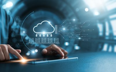 Businessman using tablet to transfer data on cloud computing, seamless data transfer and strong internet security, server based communication on social networks, servers and storage.