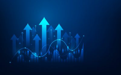 arrow up graph chart business growth on blue dark background. graph trading  stock finance increase. investment strategy to success. vector illustration digital technology fantastic design.