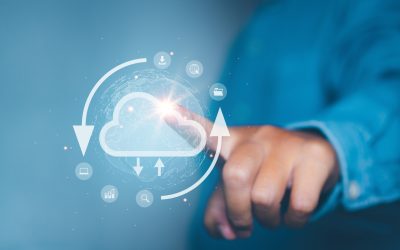 Businessman access cloud computing technology. Data storage security online in Networking and internet service. Connect devices to cloud. Cloud computing concept.