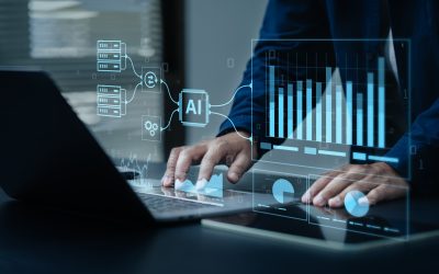 AI, data analysis. Business people use AI to analyze financial related data. big data Complex performance measurement With modern innovative technology