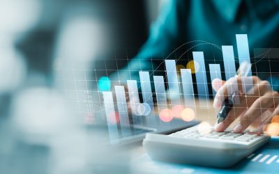 Businesswoman use laptop and calculator analyzing company growth, future business growth arrow graph, development to achieve goals, business outlook, financial data for long term investment.