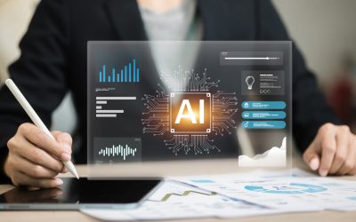 Artificial intelligence dashboard with futuristic data analytics and business charts, representing machine learning, big data, innovation, and digital transformation in modern business.