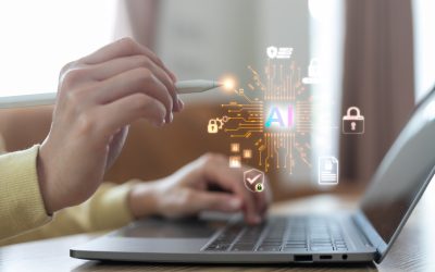 Artificial intelligence, cybersecurity, and data protection technology concept with digital lock icons, secure network, privacy protection, and risk management for business safety.